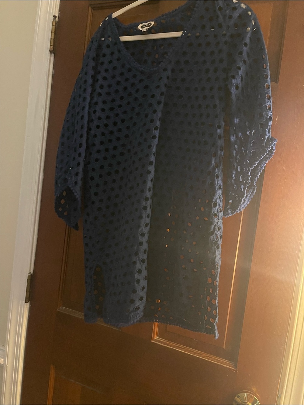 Navy Eyelet Crochet Tunic Coverup Dress